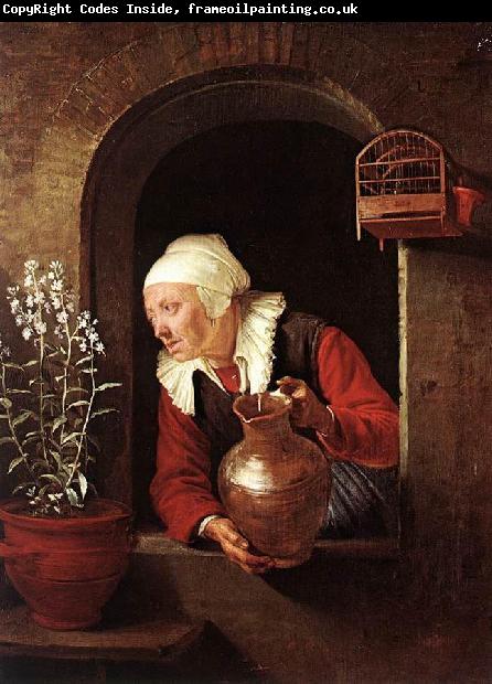 DOU, Gerrit Old Woman Watering Flowers sd